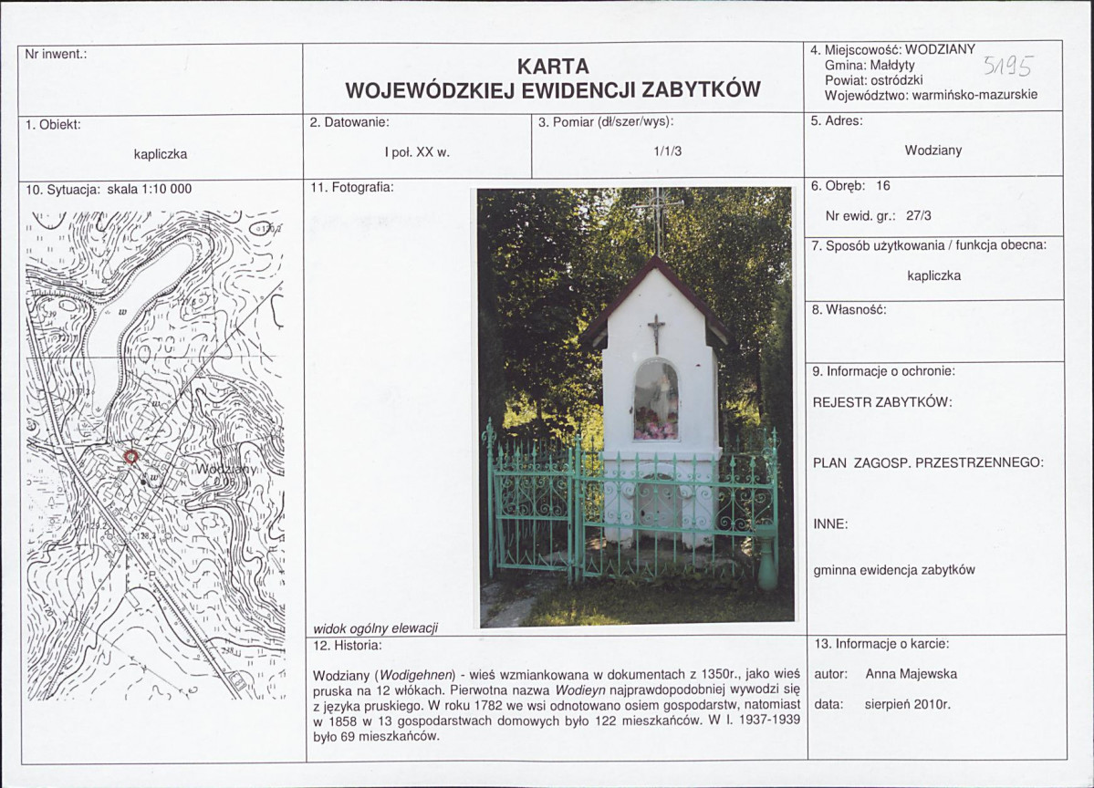 Karta obiektu niewpisanego do rejestru, skan nr 1