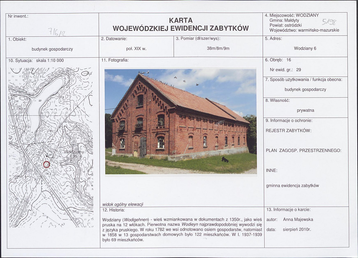 Karta obiektu niewpisanego do rejestru, skan nr 1