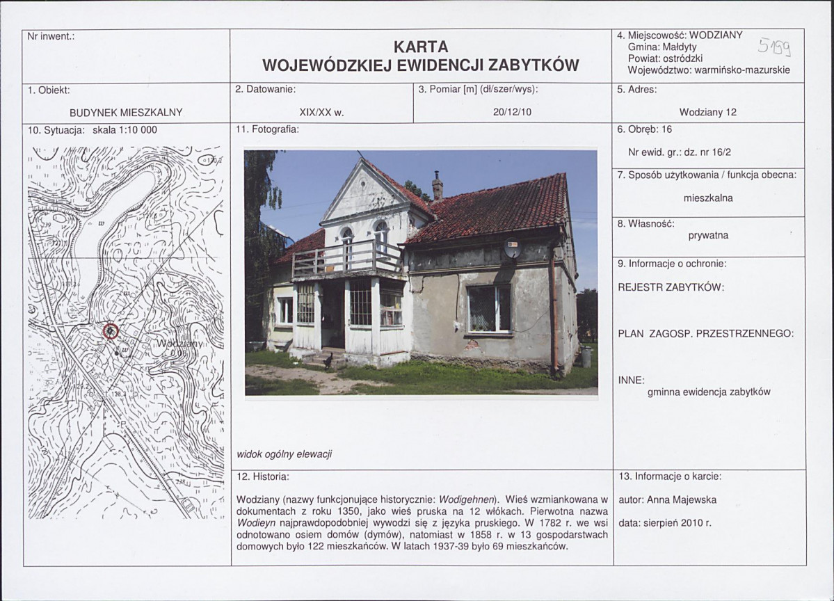 Karta obiektu niewpisanego do rejestru, skan nr 1