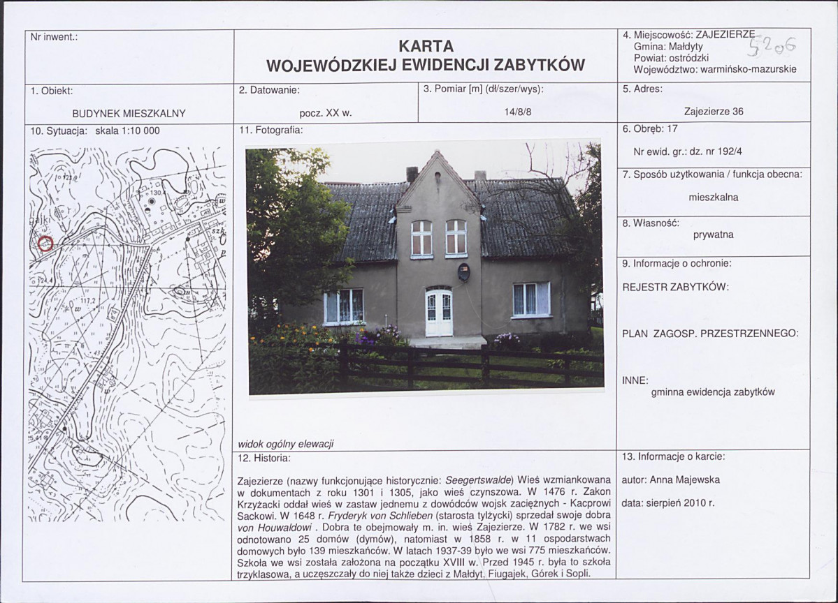 Karta obiektu niewpisanego do rejestru, skan nr 1