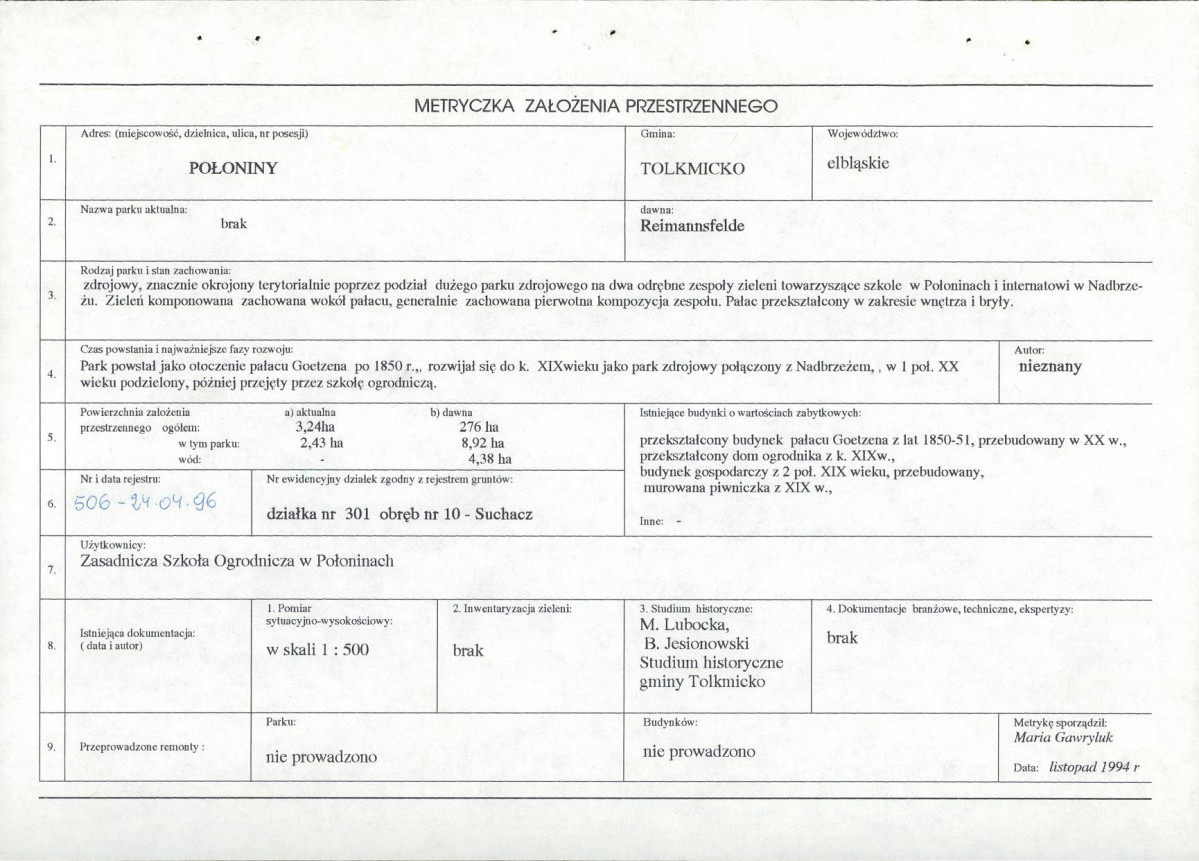Ewidencja parkowa, skan nr 7