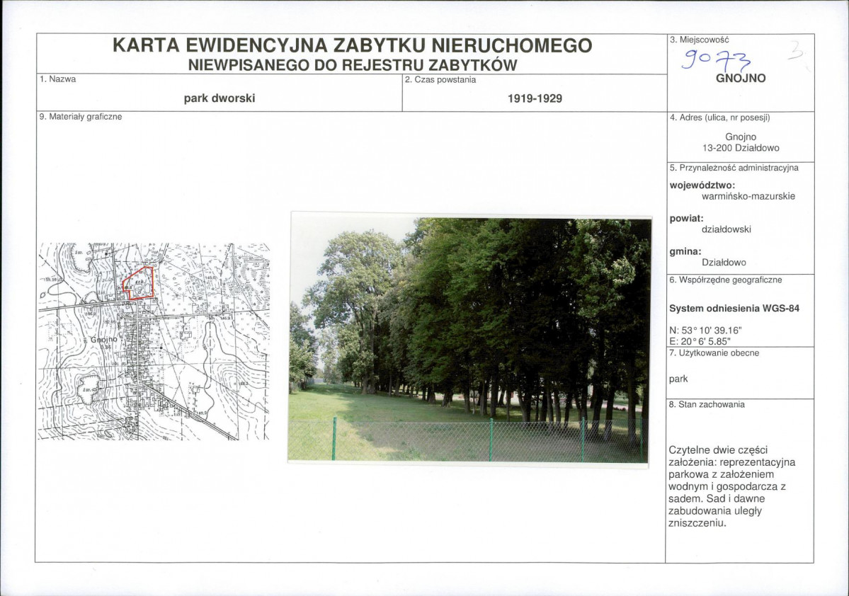 Karta obiektu niewpisanego do rejestru, skan nr 1