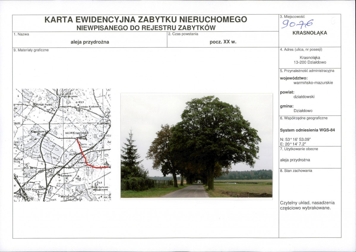Karta obiektu niewpisanego do rejestru, skan nr 1