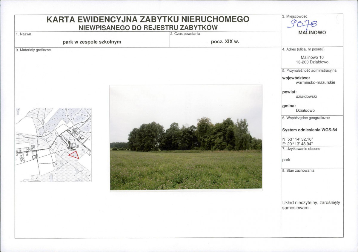 Karta obiektu niewpisanego do rejestru, skan nr 1