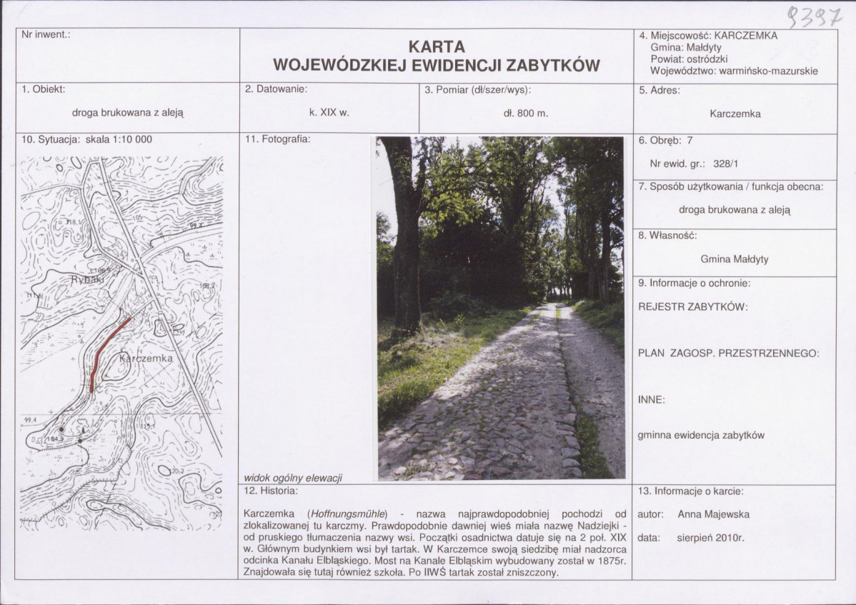 KEZN - Karta obiektu niewpisanego do rejestru, skan nr 1