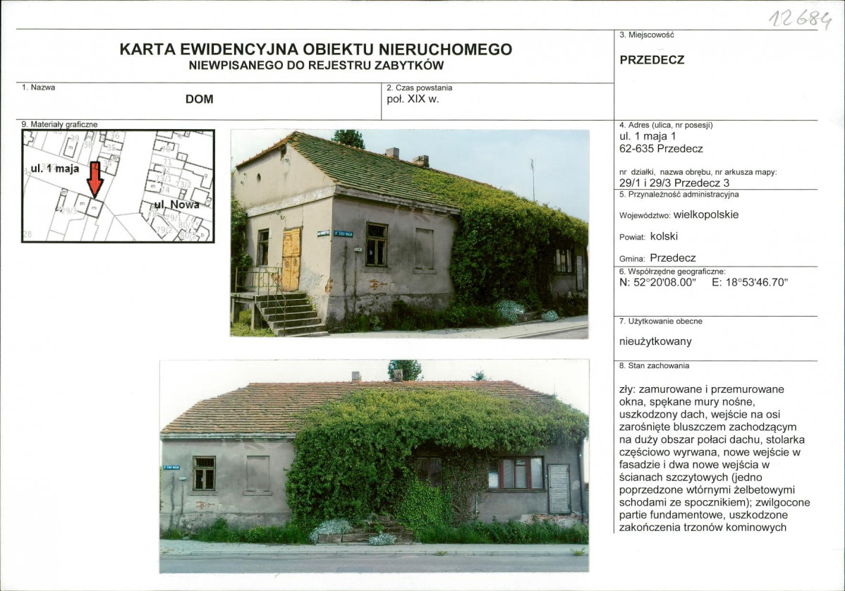 Karta obiektu niewpisanego do rejestru, skan nr 1