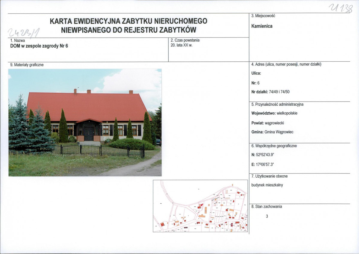 KEZN - Karta obiektu niewpisanego do rejestru, skan nr 1