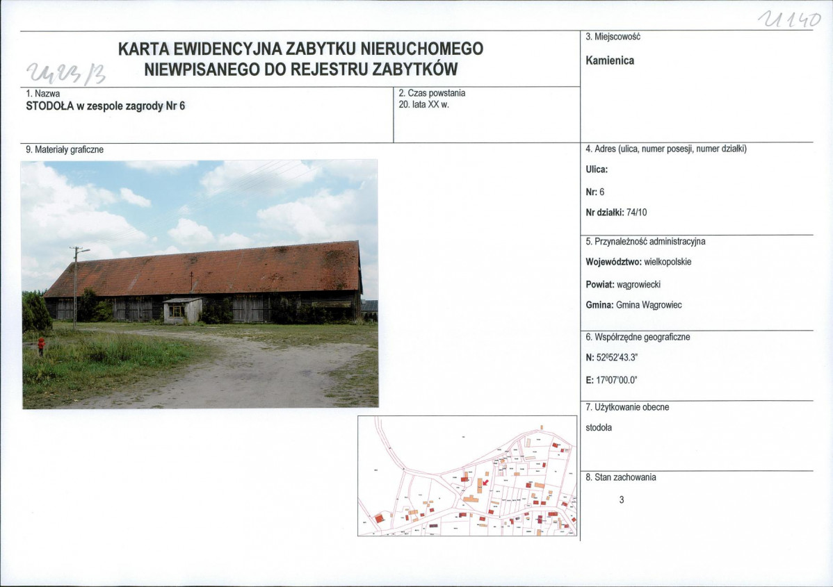 KEZN - Karta obiektu niewpisanego do rejestru, skan nr 1