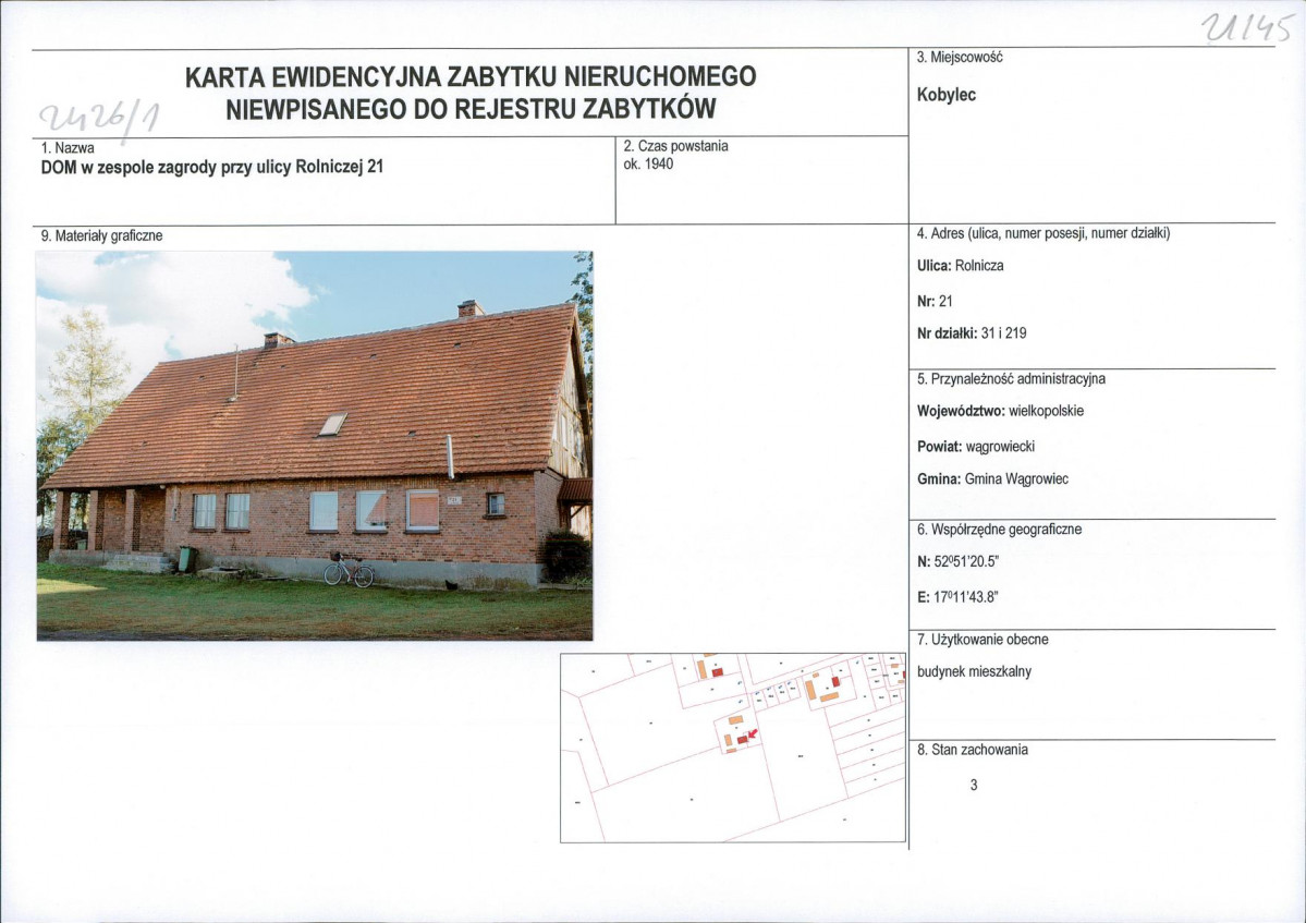 KEZN - Karta obiektu niewpisanego do rejestru, skan nr 1