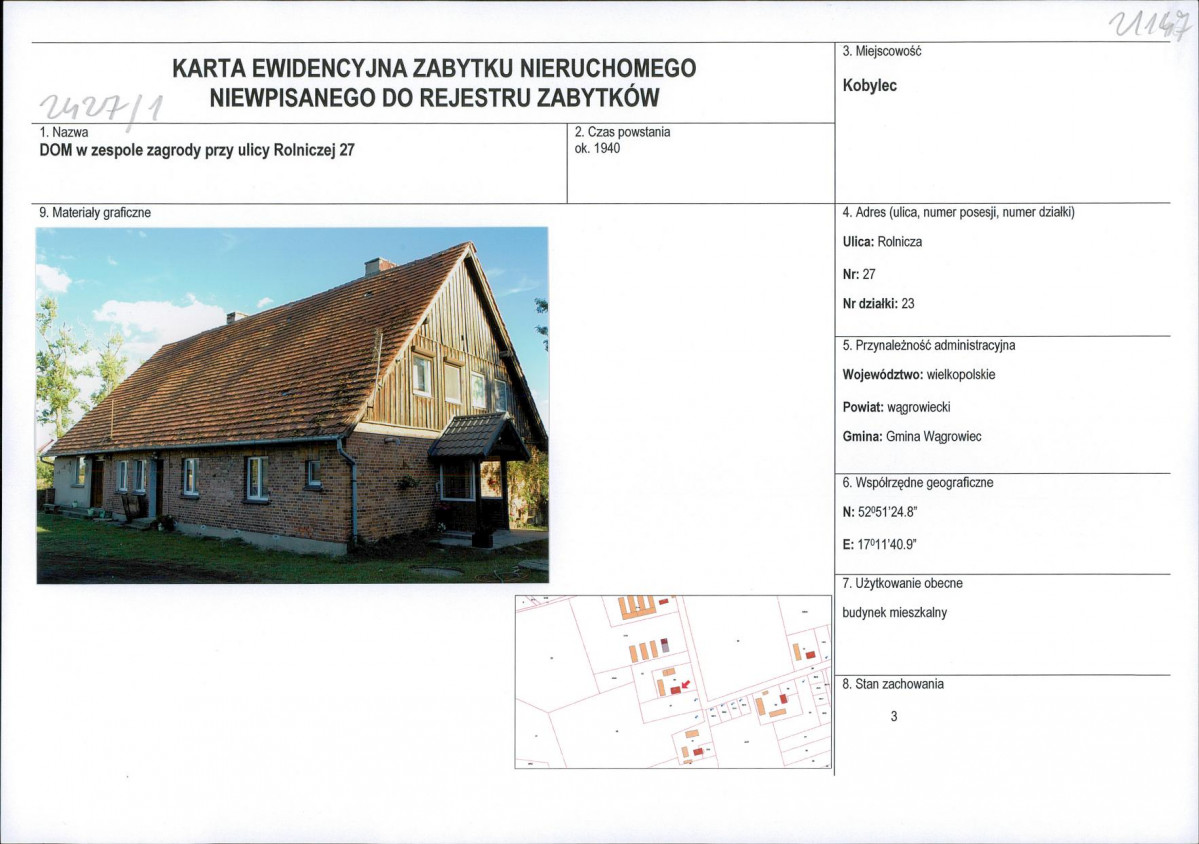 KEZN - Karta obiektu niewpisanego do rejestru, skan nr 1