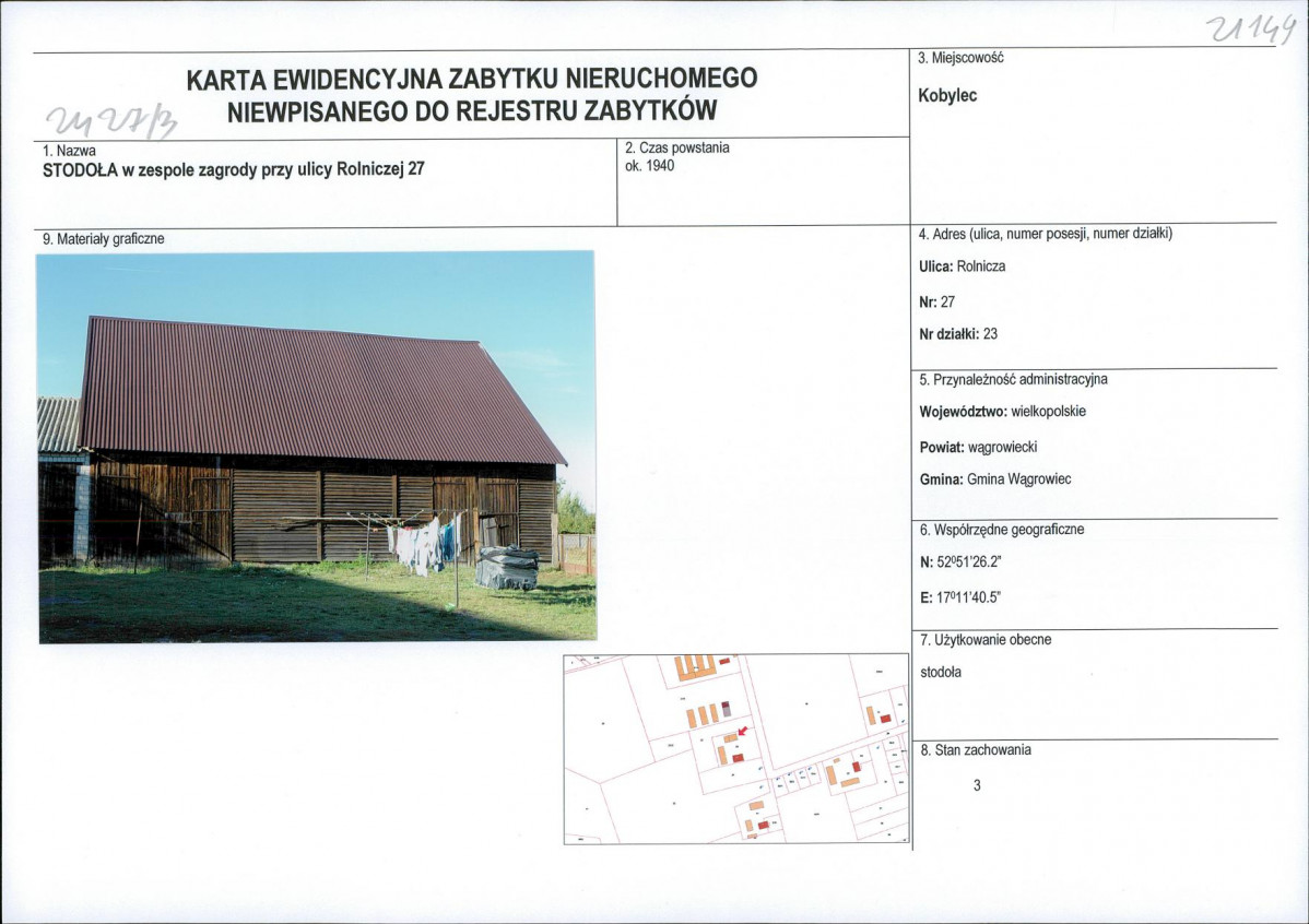 KEZN - Karta obiektu niewpisanego do rejestru, skan nr 1