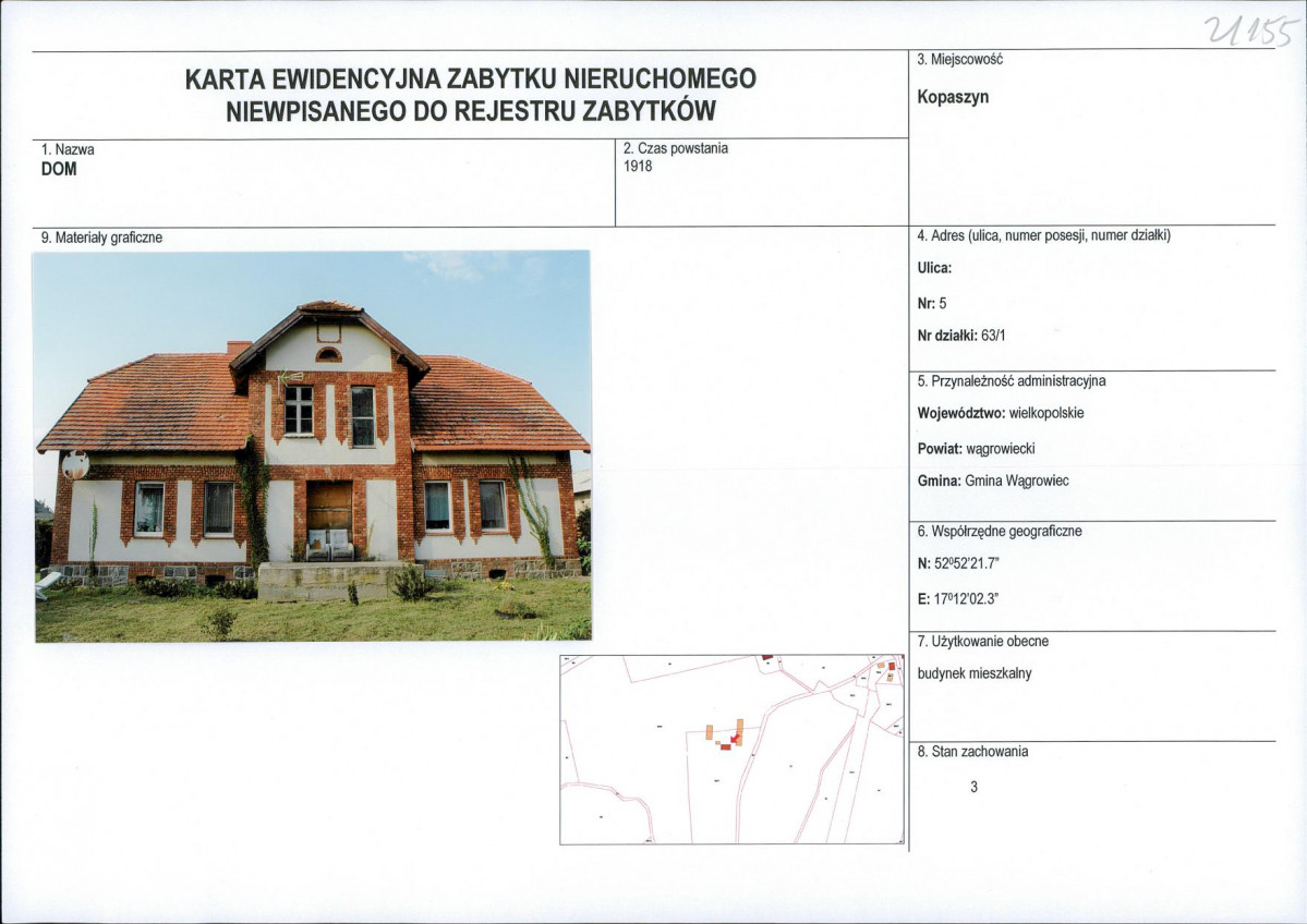 KEZN - Karta obiektu niewpisanego do rejestru, skan nr 1