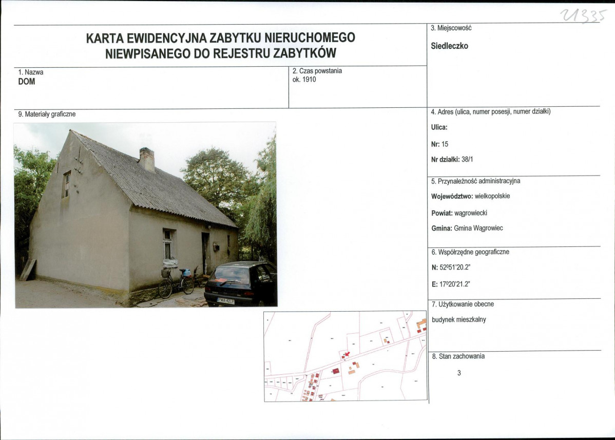 KEZN - Karta obiektu niewpisanego do rejestru, skan nr 1