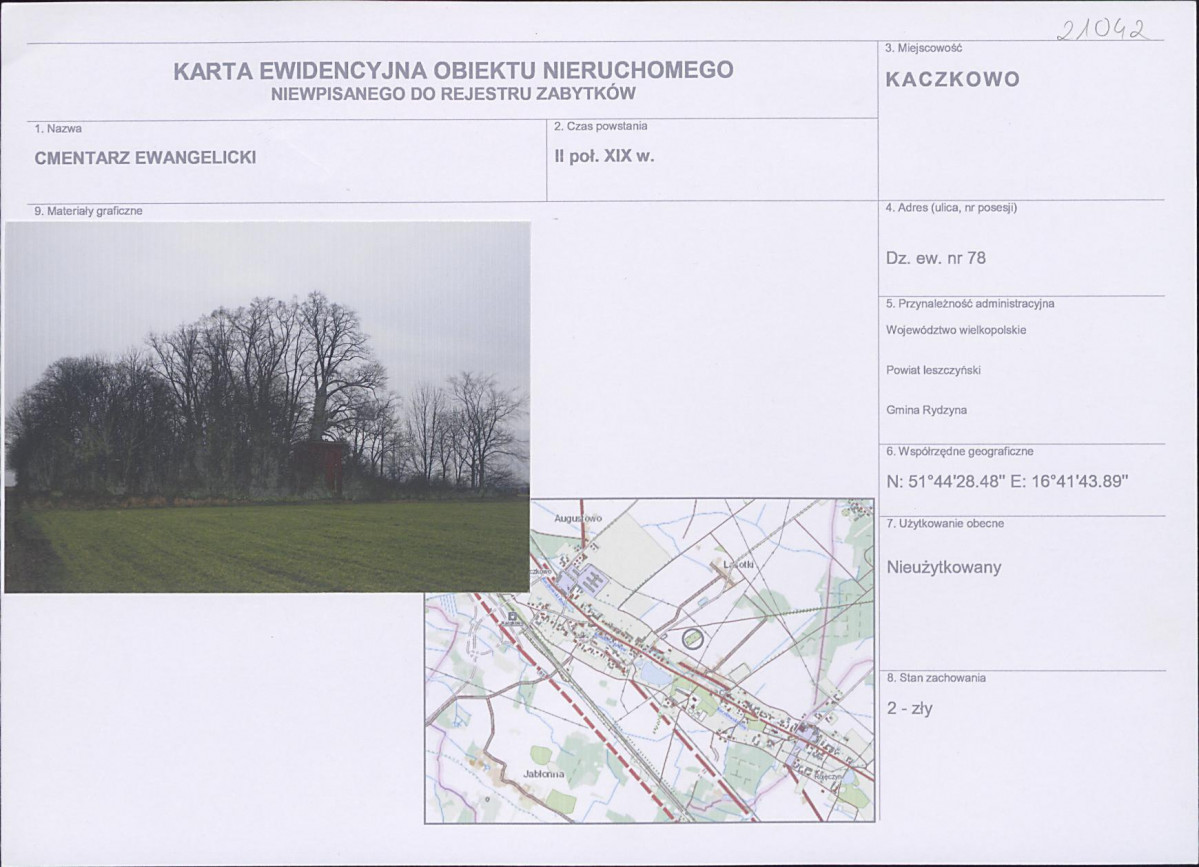Karta obiektu niewpisanego do rejestru, skan nr 1