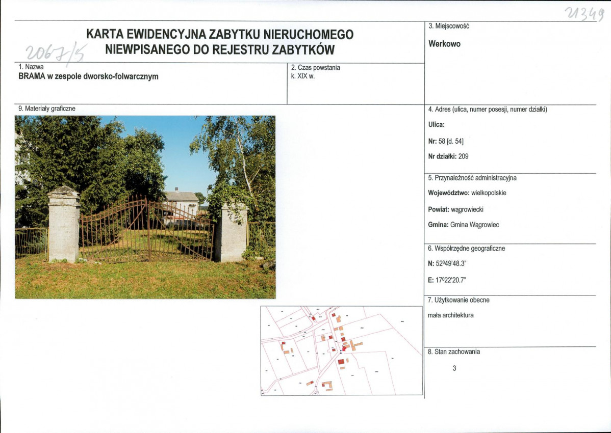 KEZN - Karta obiektu niewpisanego do rejestru, skan nr 1