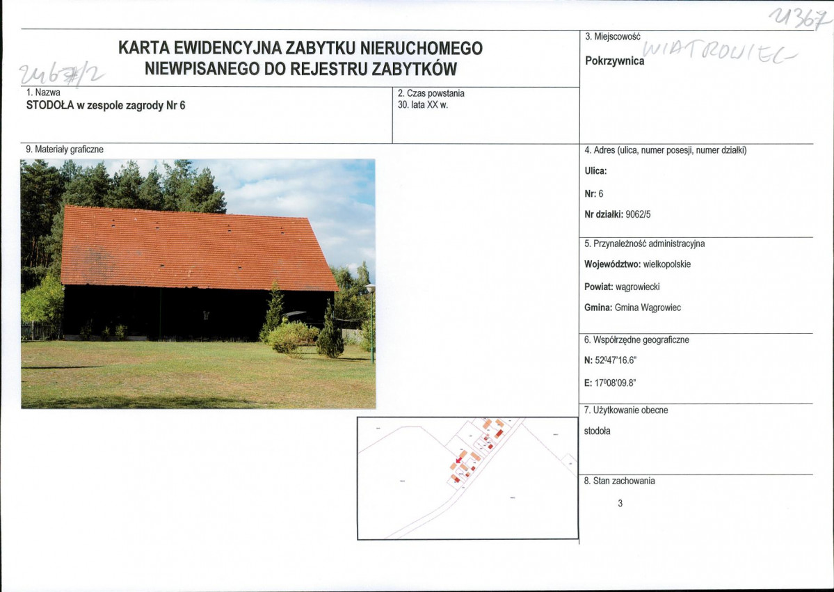KEZN - Karta obiektu niewpisanego do rejestru, skan nr 1
