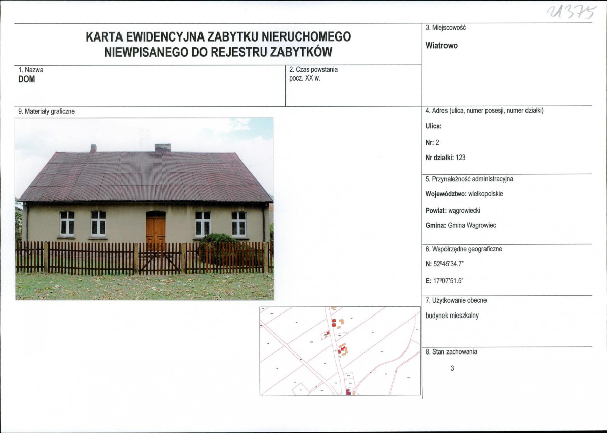 KEZN - Karta obiektu niewpisanego do rejestru, skan nr 1