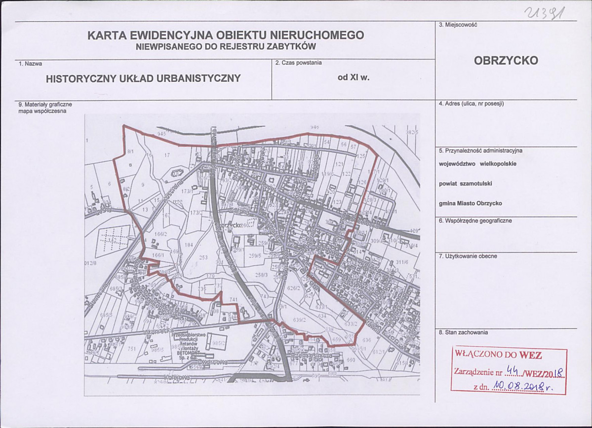 Karta obiektu niewpisanego do rejestru, skan nr 1