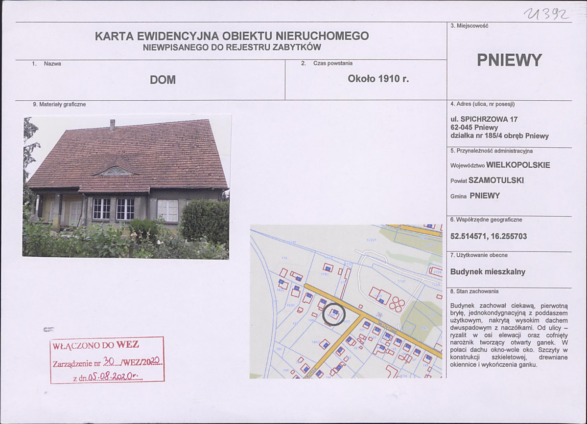 KEZN - Karta obiektu niewpisanego do rejestru, skan nr 1