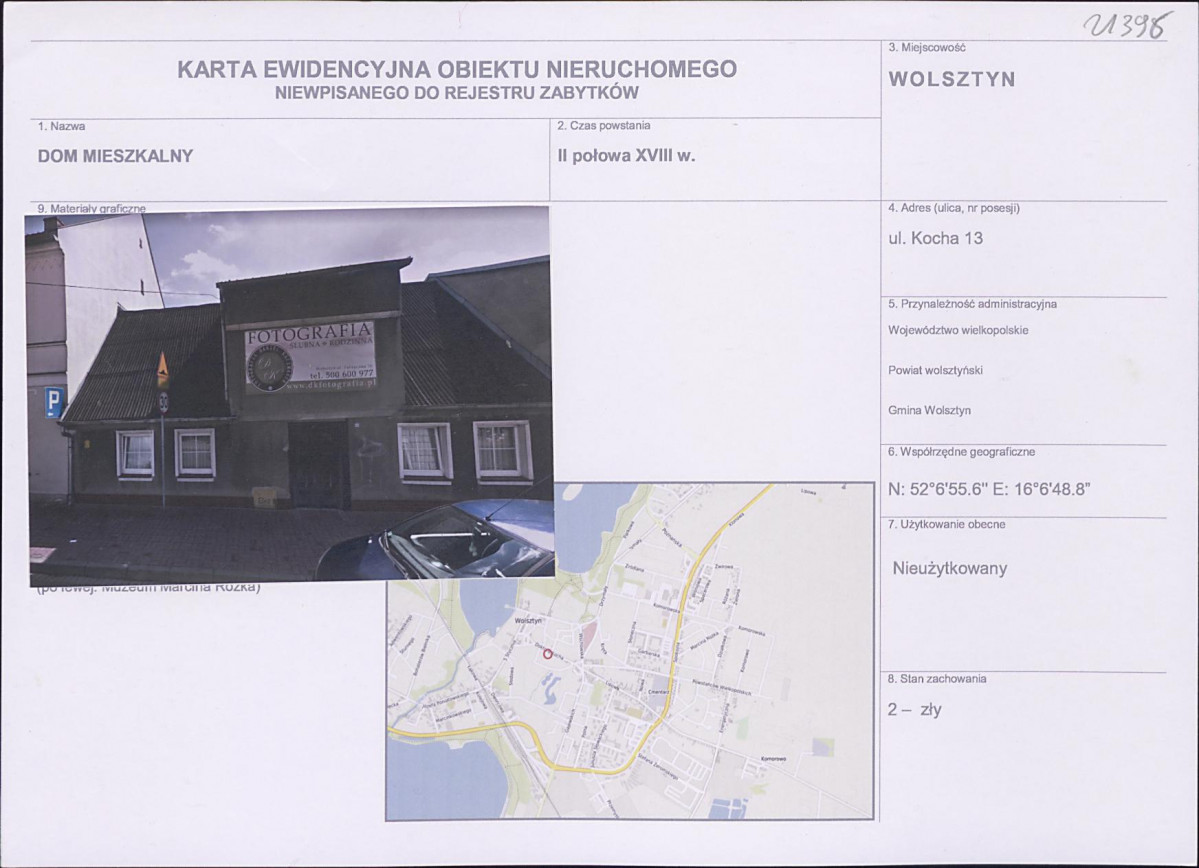 KEZN - Karta obiektu niewpisanego do rejestru, skan nr 1