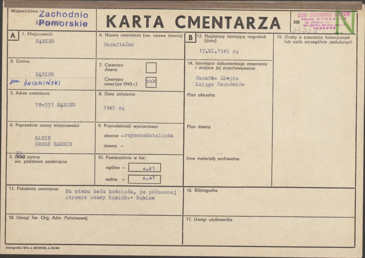 KC - Karta cmentarza, skan nr 1