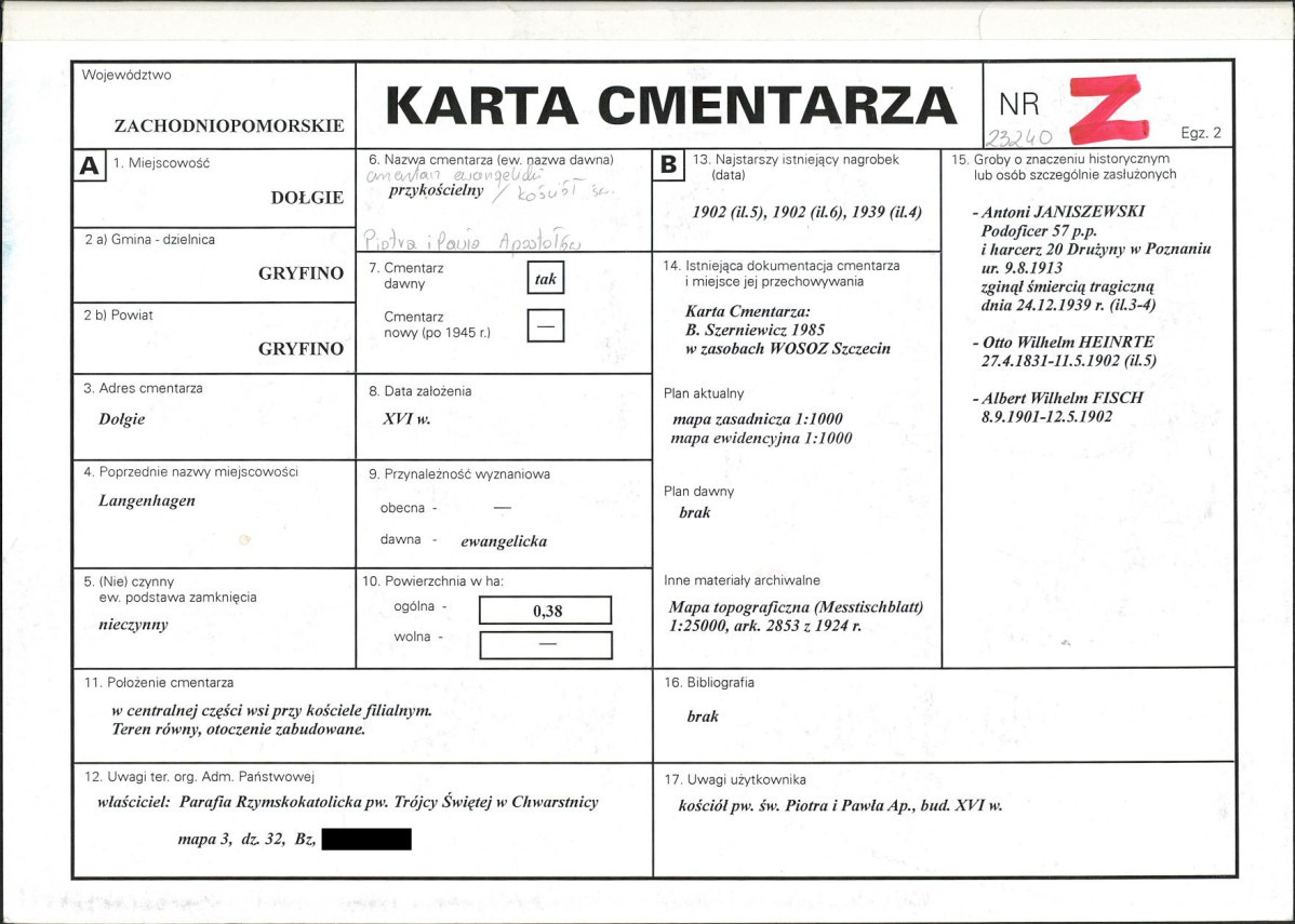 KC - Karta cmentarza, skan nr 1