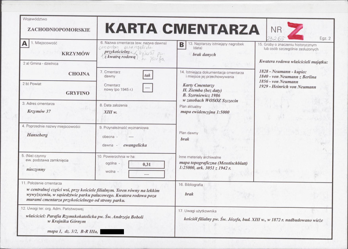 KC - Karta cmentarza, skan nr 1