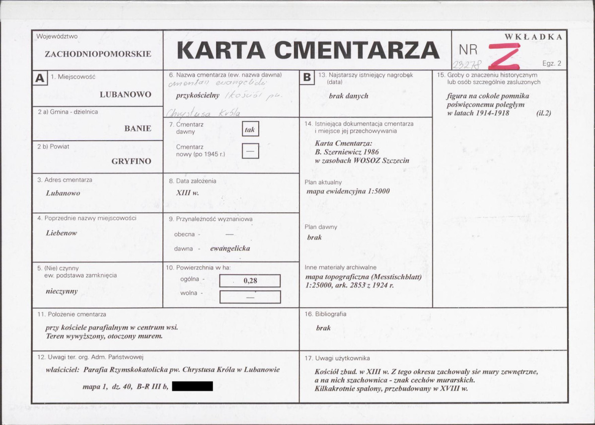 KC - Karta cmentarza, skan nr 1