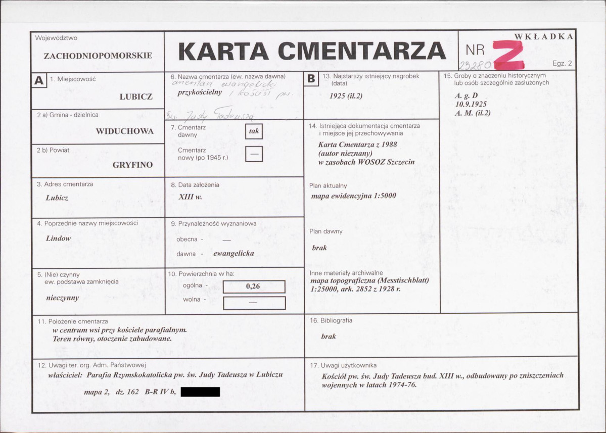 KC - Karta cmentarza, skan nr 1