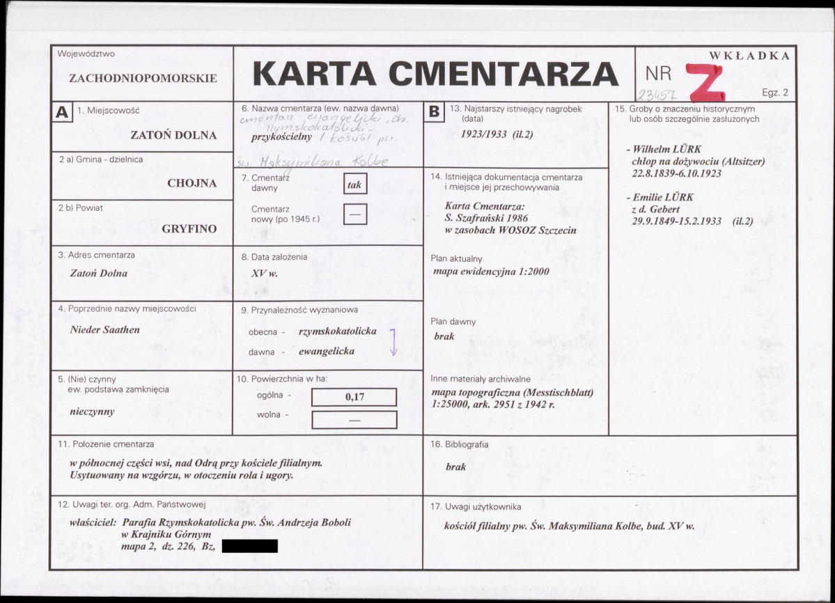 KC - Karta cmentarza, skan nr 1