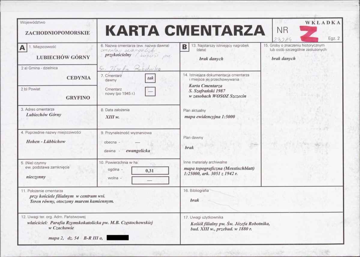 KC - Karta cmentarza, skan nr 1