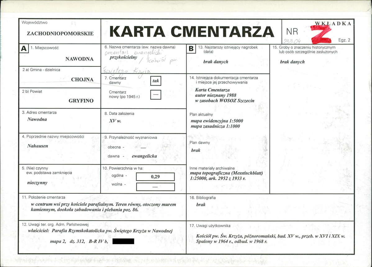 KC - Karta cmentarza, skan nr 1