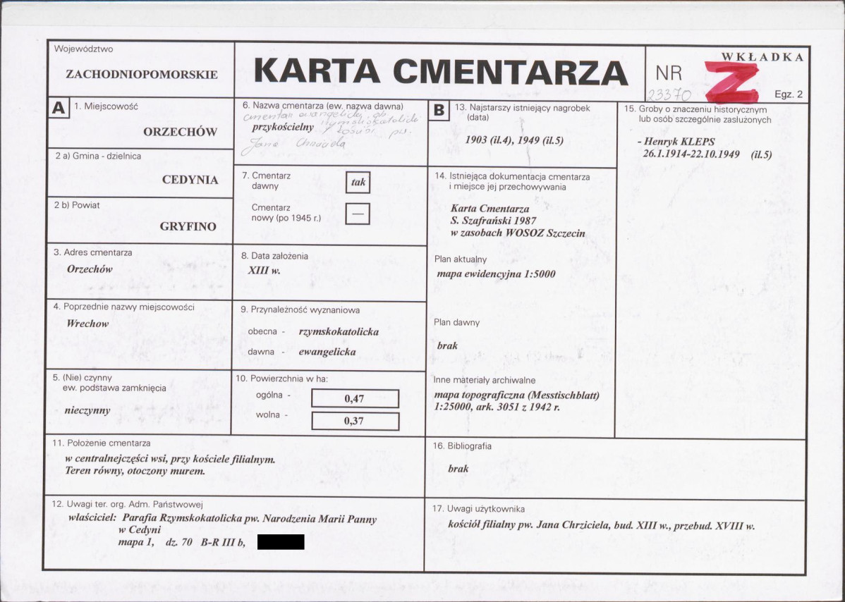 KC - Karta cmentarza, skan nr 1
