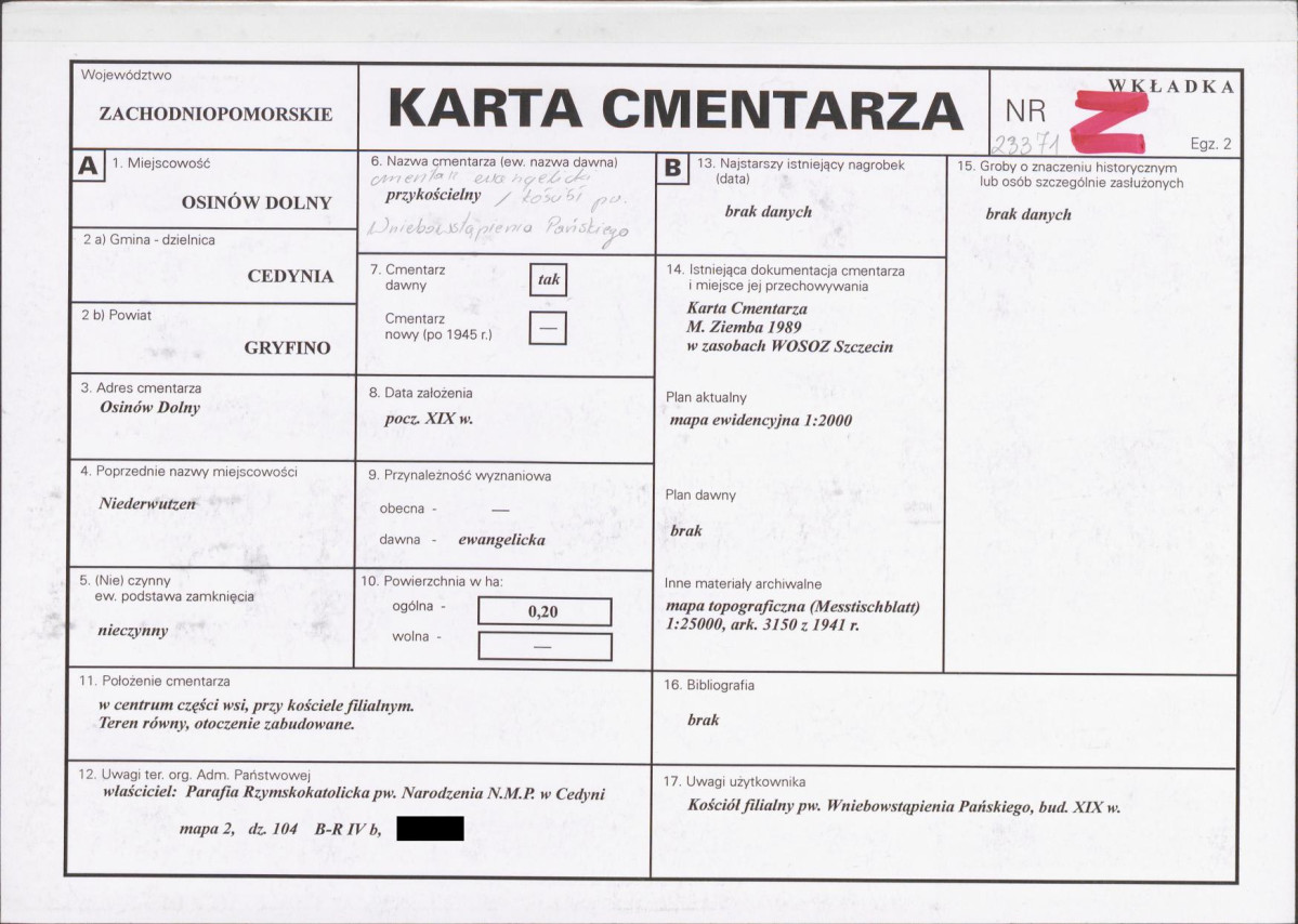 KC - Karta cmentarza, skan nr 1