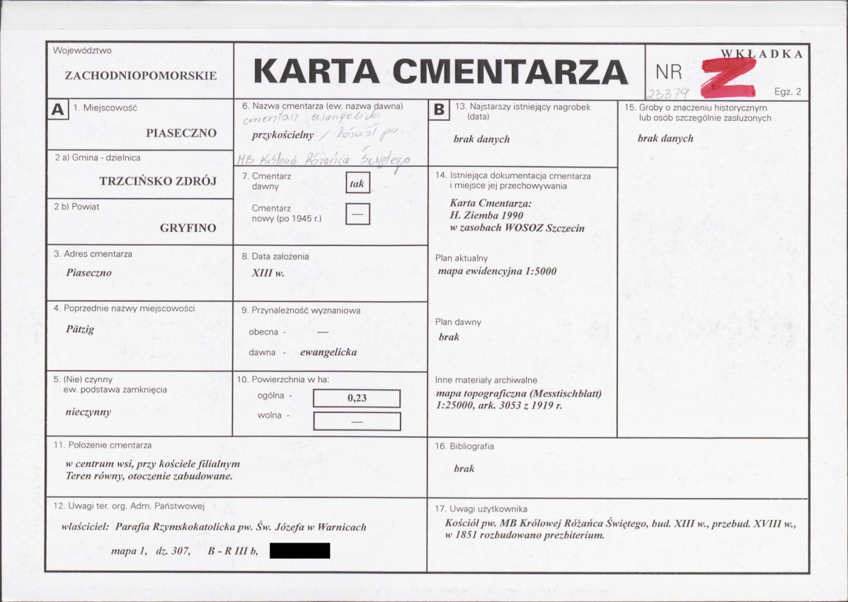 KC - Karta cmentarza, skan nr 1