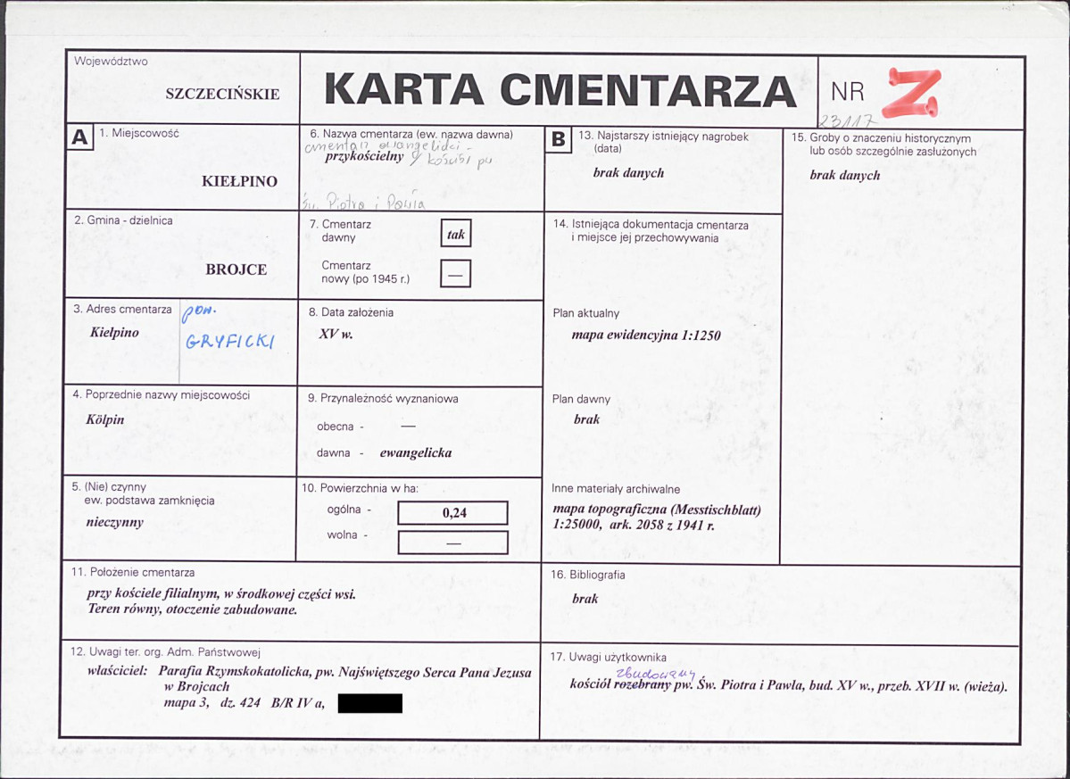 KC - Karta cmentarza, skan nr 1