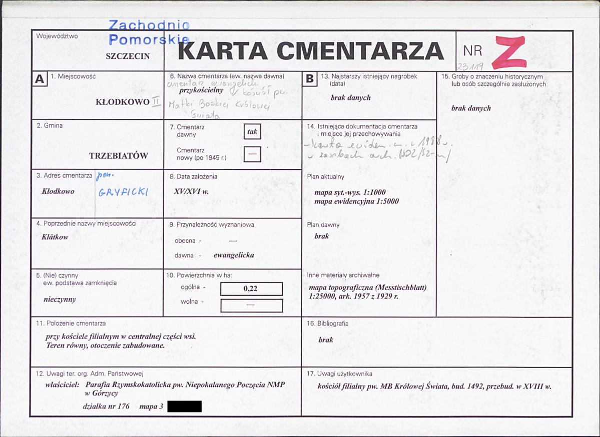 KC - Karta cmentarza, skan nr 1