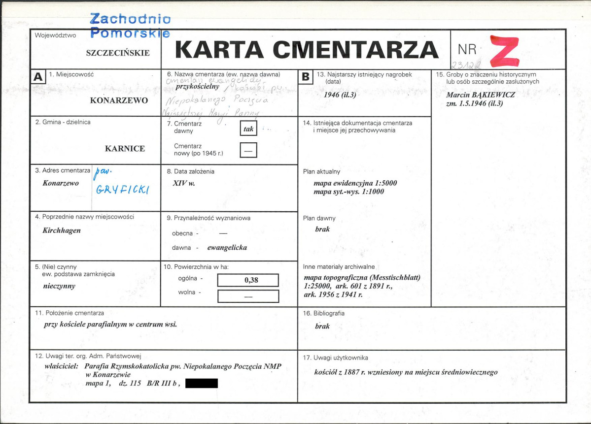 KC - Karta cmentarza, skan nr 1