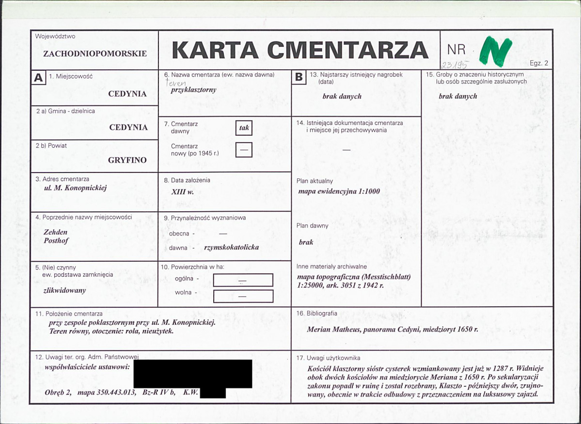 KC - Karta cmentarza, skan nr 1