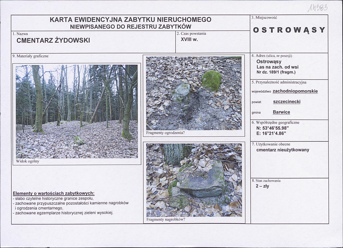Karta obiektu niewpisanego do rejestru, skan nr 1