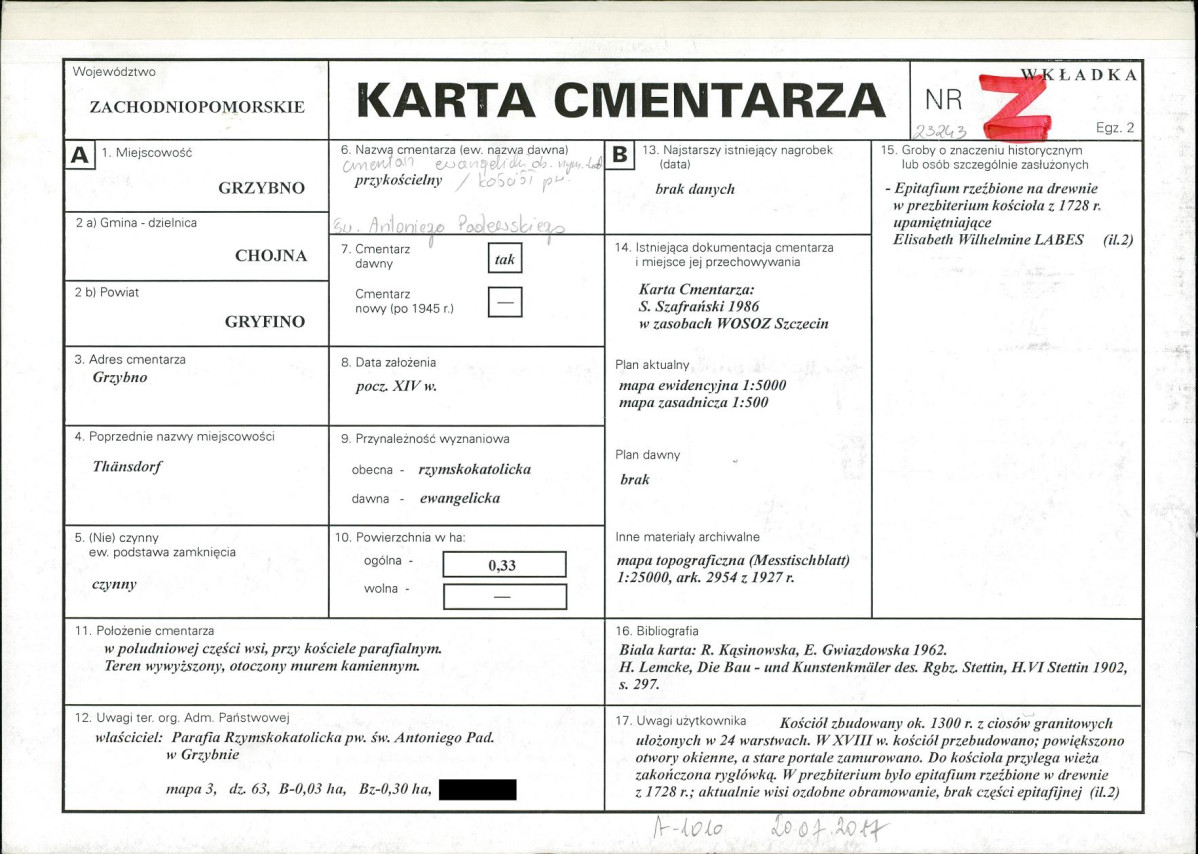 KC - Karta cmentarza, skan nr 1