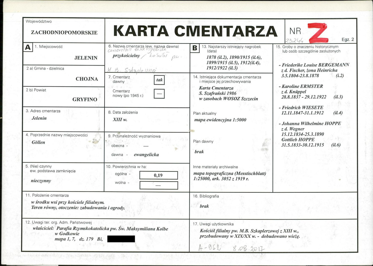 KC - Karta cmentarza, skan nr 1