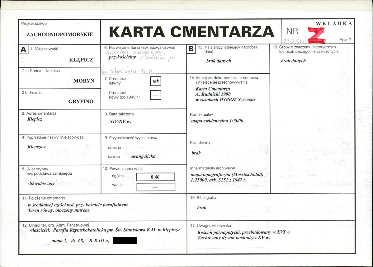 KC - Karta cmentarza, skan nr 1