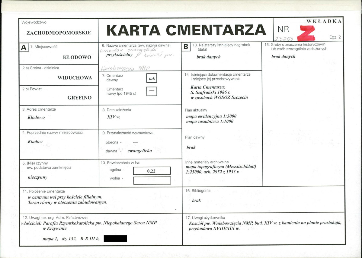 KC - Karta cmentarza, skan nr 1