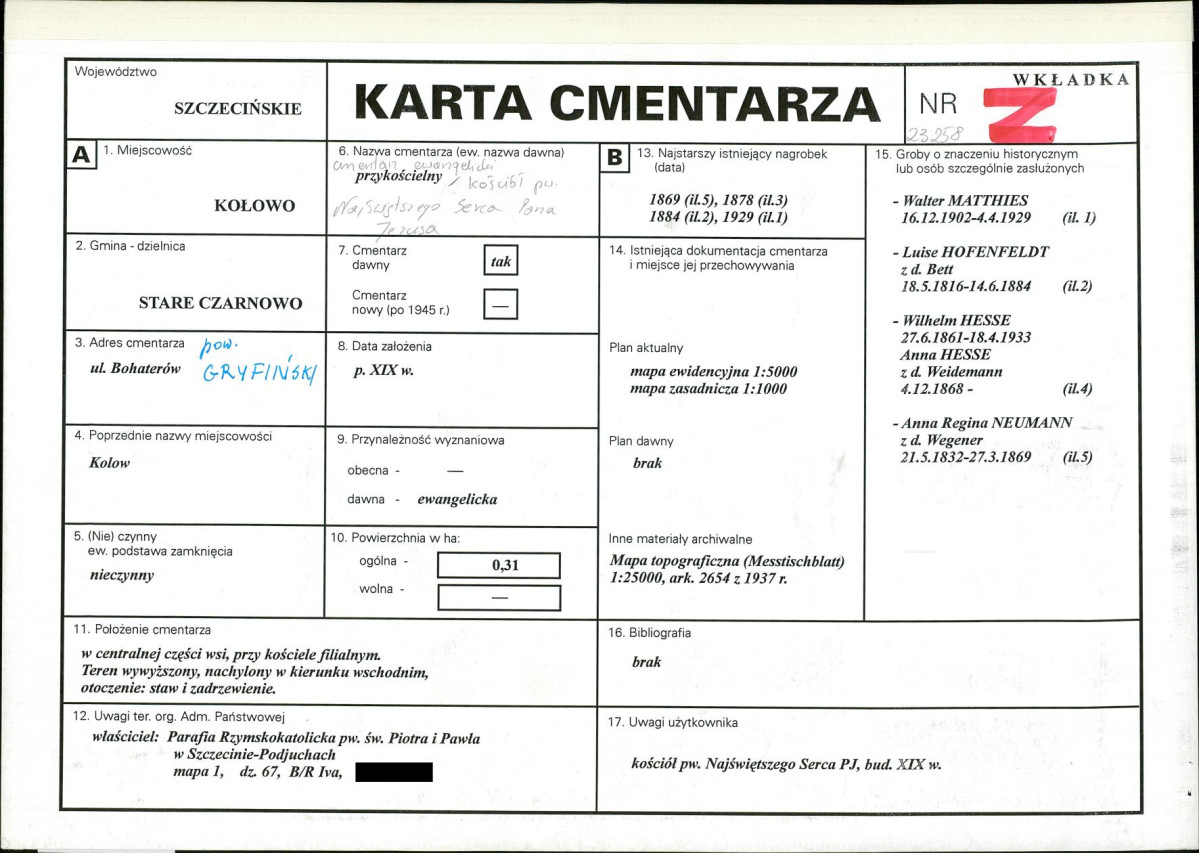 KC - Karta cmentarza, skan nr 1