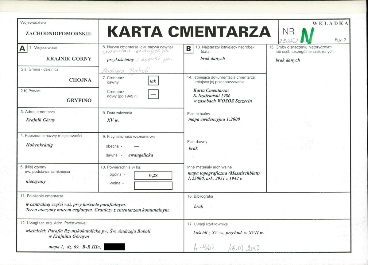 KC - Karta cmentarza, skan nr 1