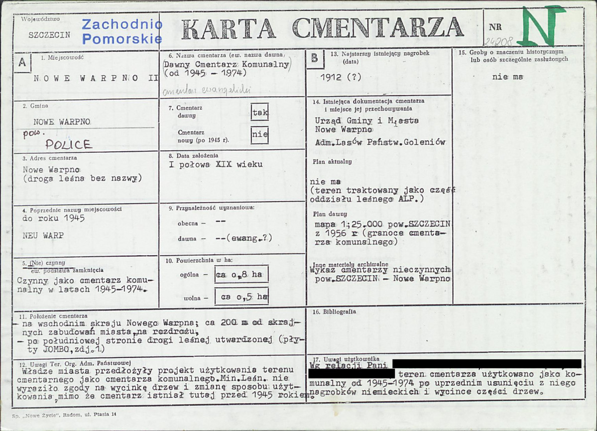 KC - Karta cmentarza, skan nr 1