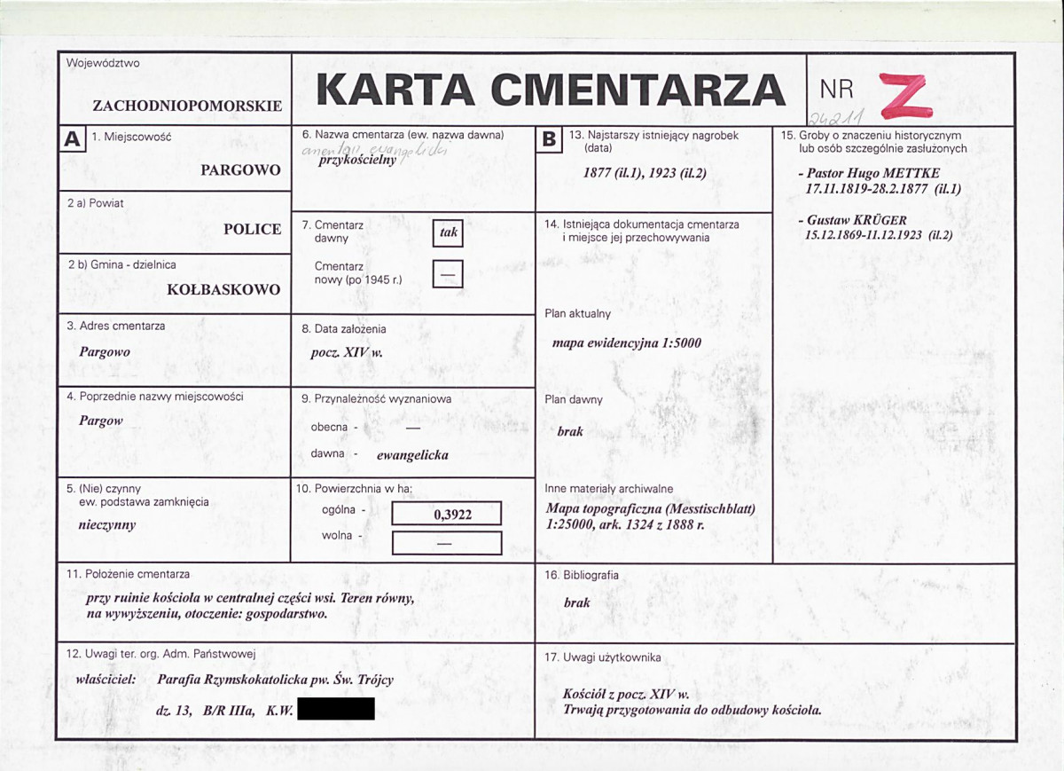 KC - Karta cmentarza, skan nr 1