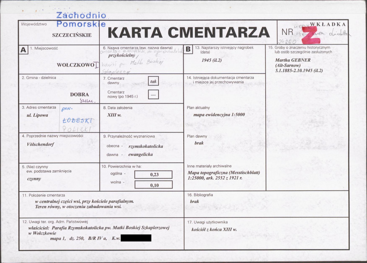 KC - Karta cmentarza, skan nr 1