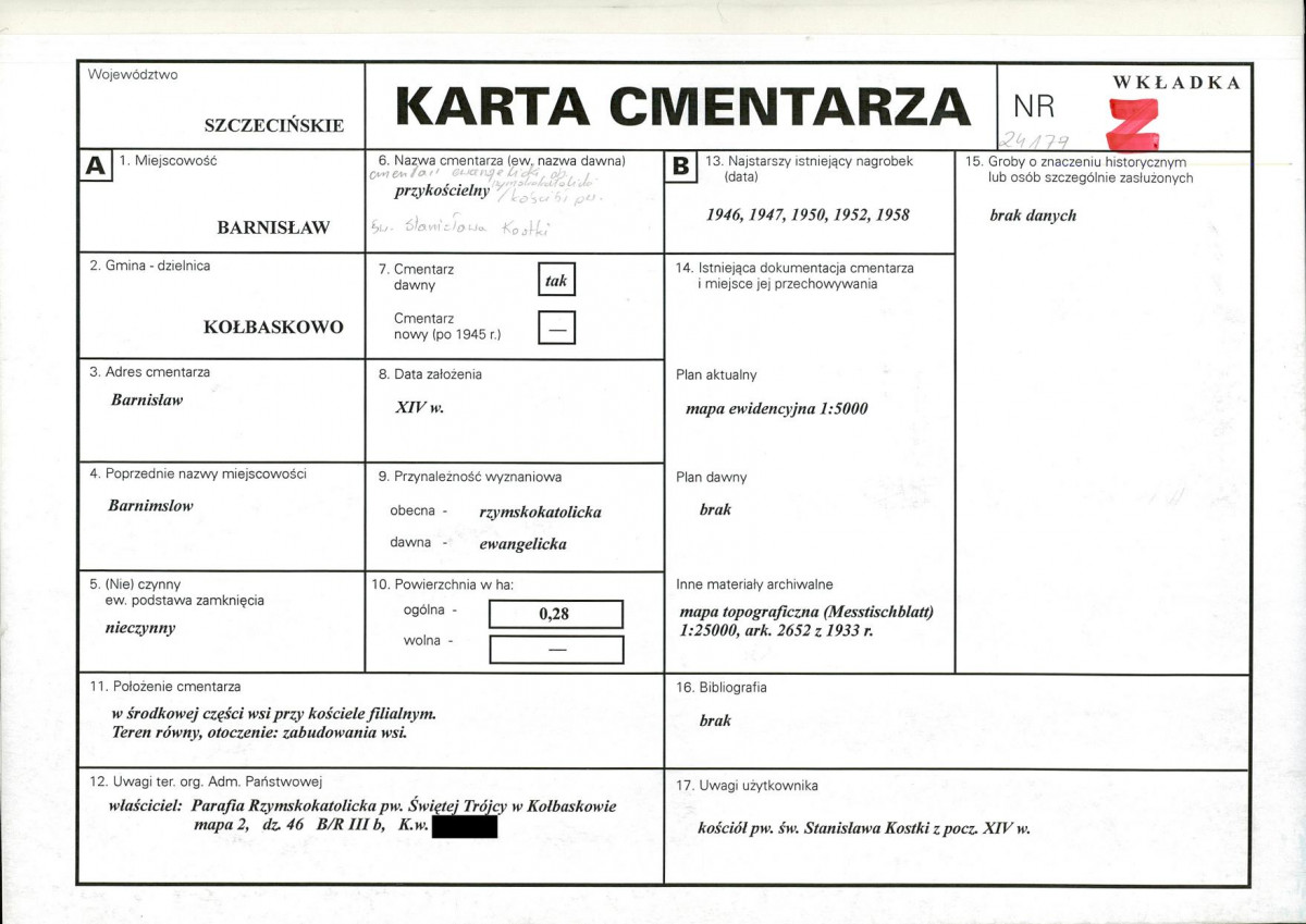 KC - Karta cmentarza, skan nr 1